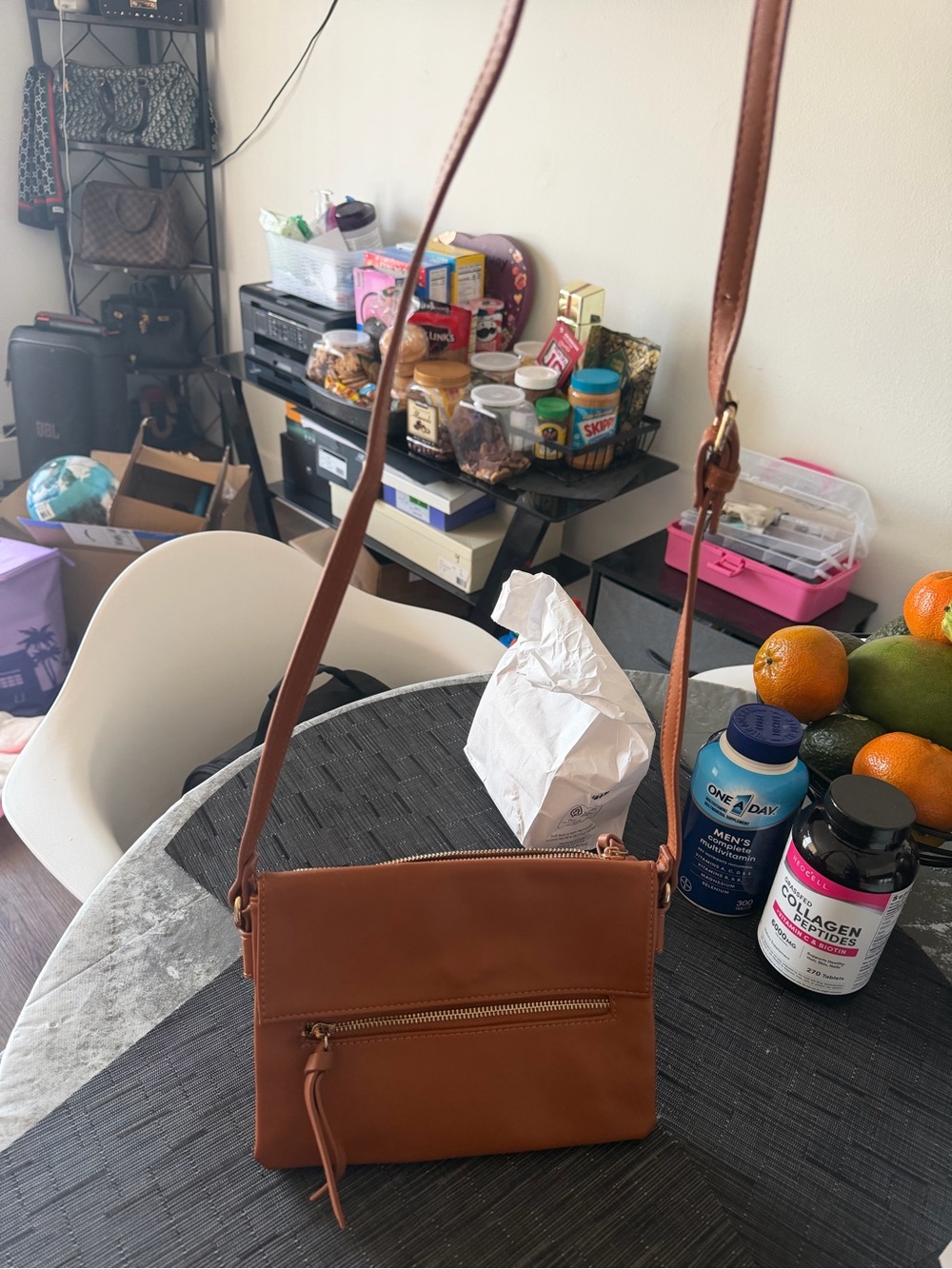 Classic Tan Leather Crossbody Bag